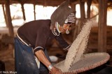 Akha Woman Winnowing Tray Of Rice