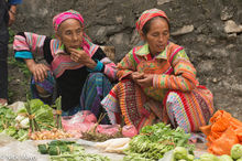 Flowery Hmong Women At Market