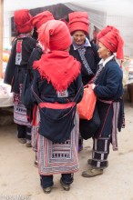 Red Yao Women At Market 