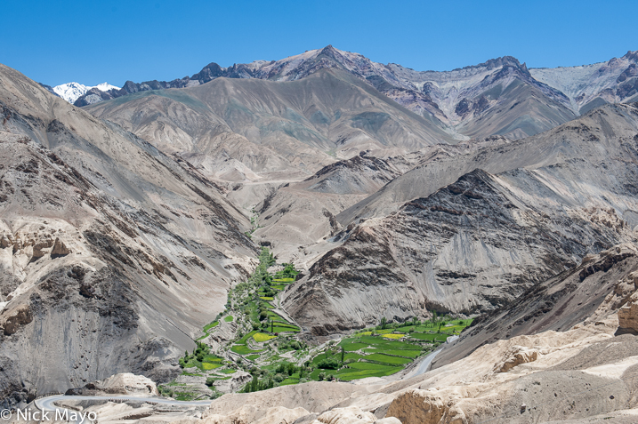 Two small fertile valleys near Lamayuru among Ladakh's otherwise lunar landscape.