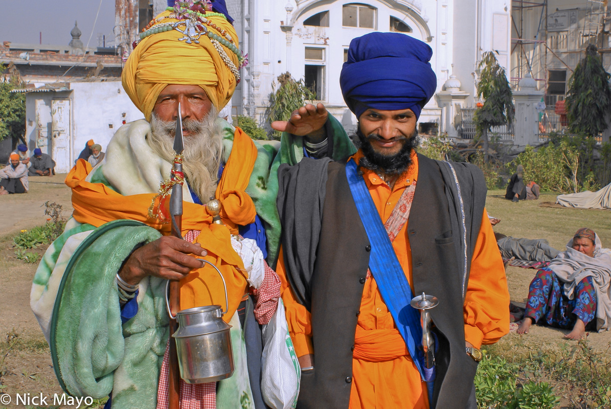 Sikh pilgrims in elegant turbans at the Golden Temple in Amritsar.