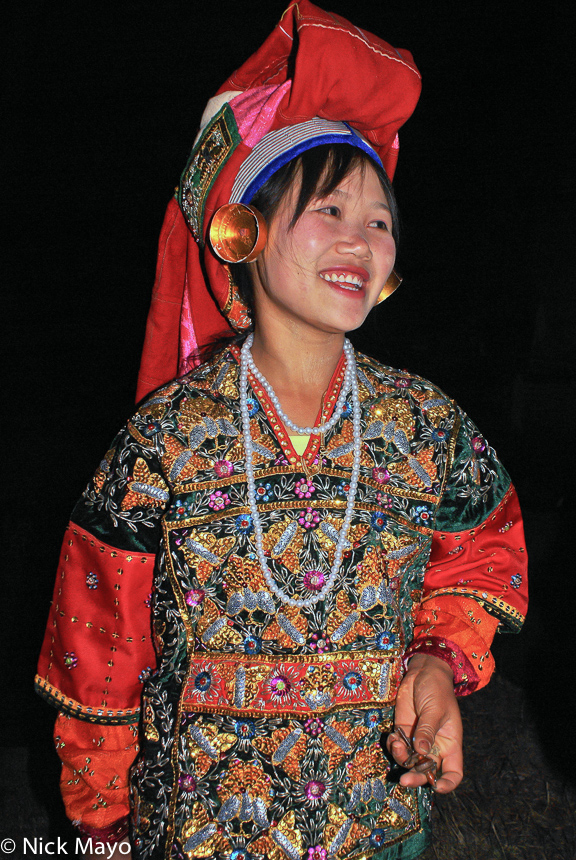 A Golden Palaung woman in festival dress with and traditional earrings at Namshan.