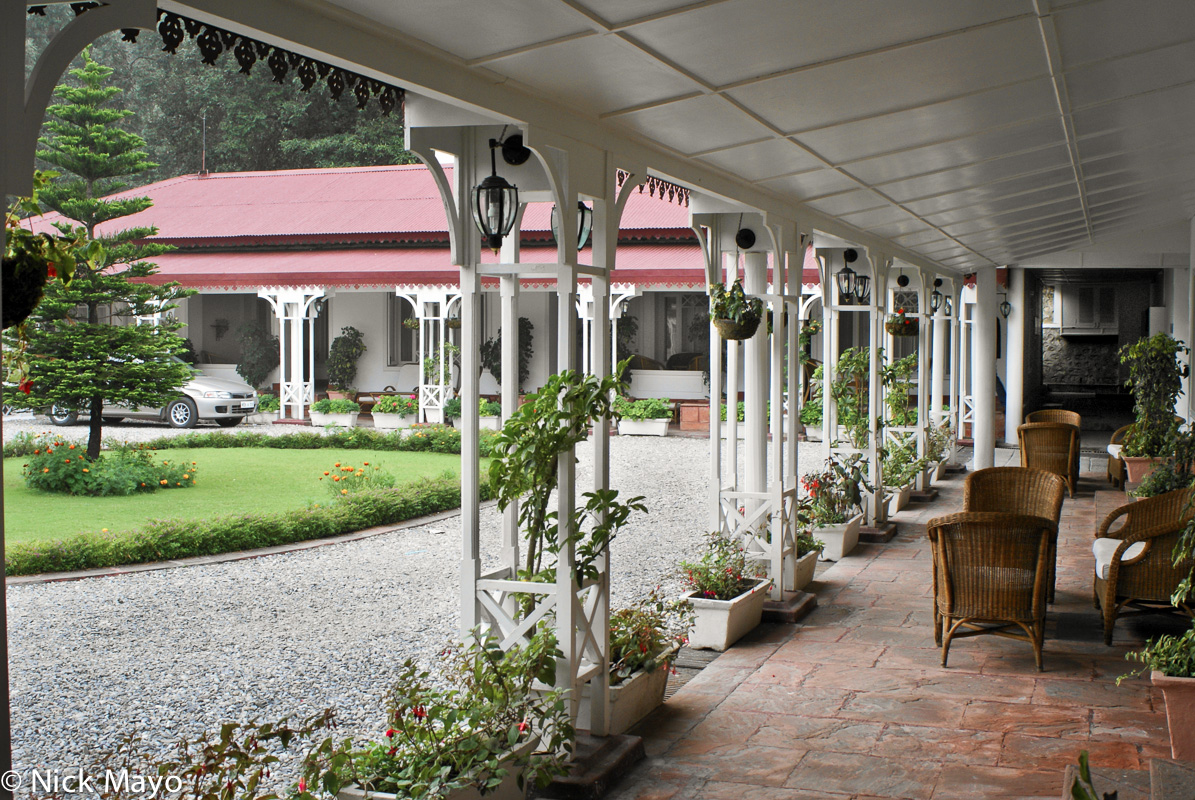 The terrace at the colonial era Claridges hotel in Mussorie.