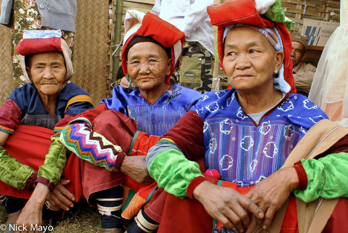 Three older Golden Palaung woman at a festival in Namshan.