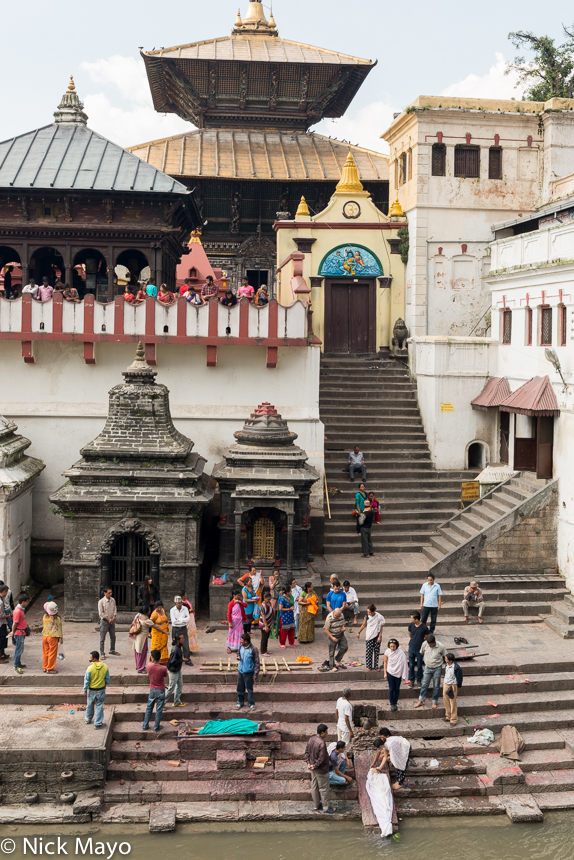 A ritual bathing before a cremation at the Pashupatinath temple in Kathmandu.