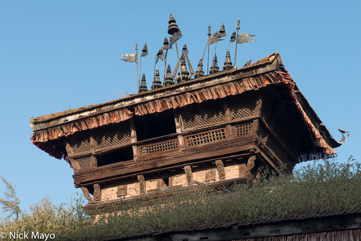 An elaborate temple roof in Bhaktapur.