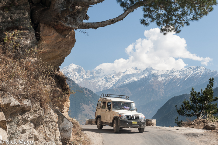 A jeep on a mountain road at Umi in Kinnaur.