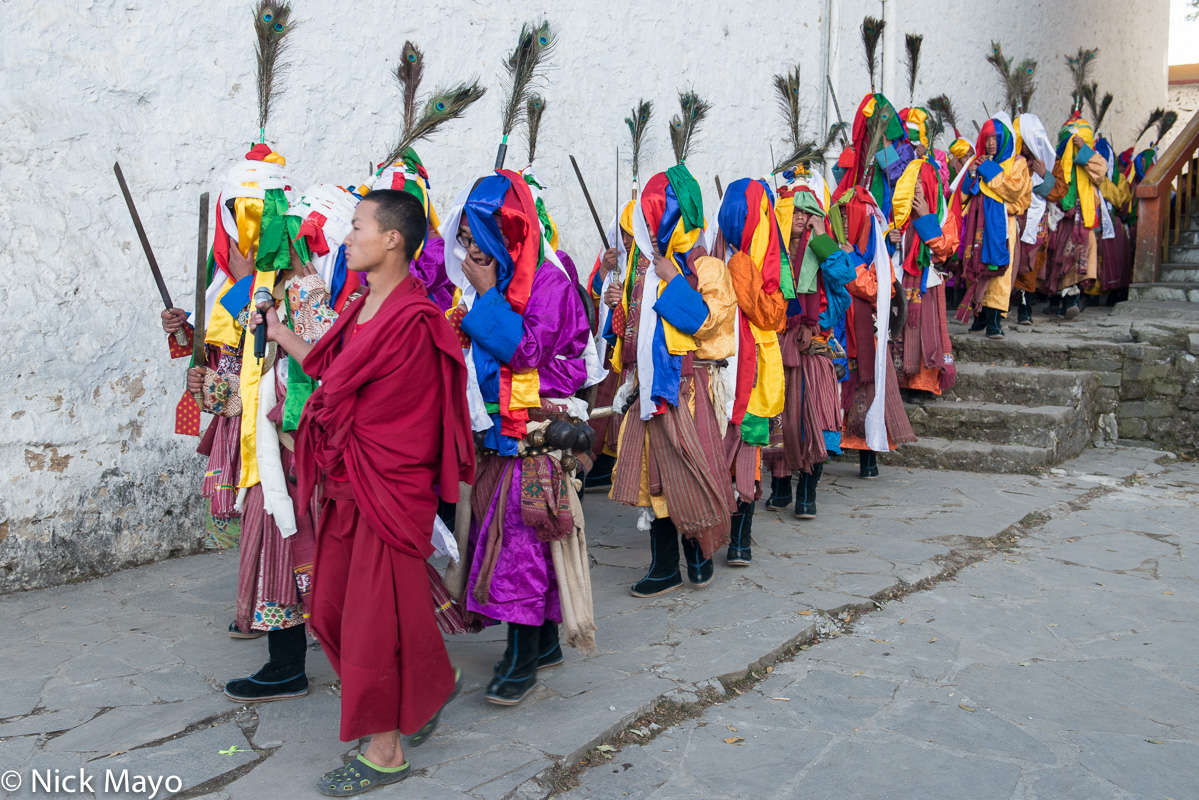 A procession of Monpa monks&nbsp;at the Torgya festival in the Tawang monastery.