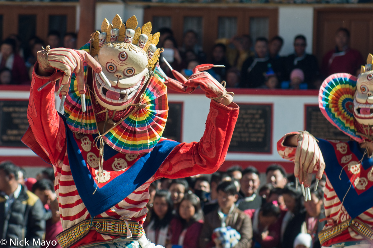 A masked Monpa monk at the Torgya festival in the Tawang monastery.