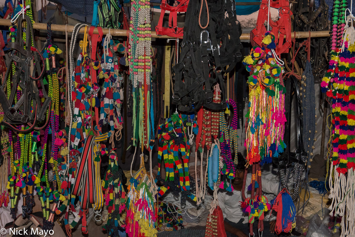 Camel accoutrements on sale during the Mallinath fair at Tilwara.