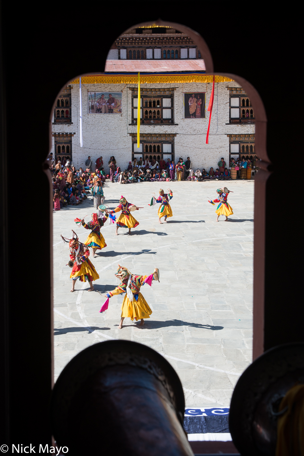 Masked monks dancing during the annual tshechu at Mongar dzong.