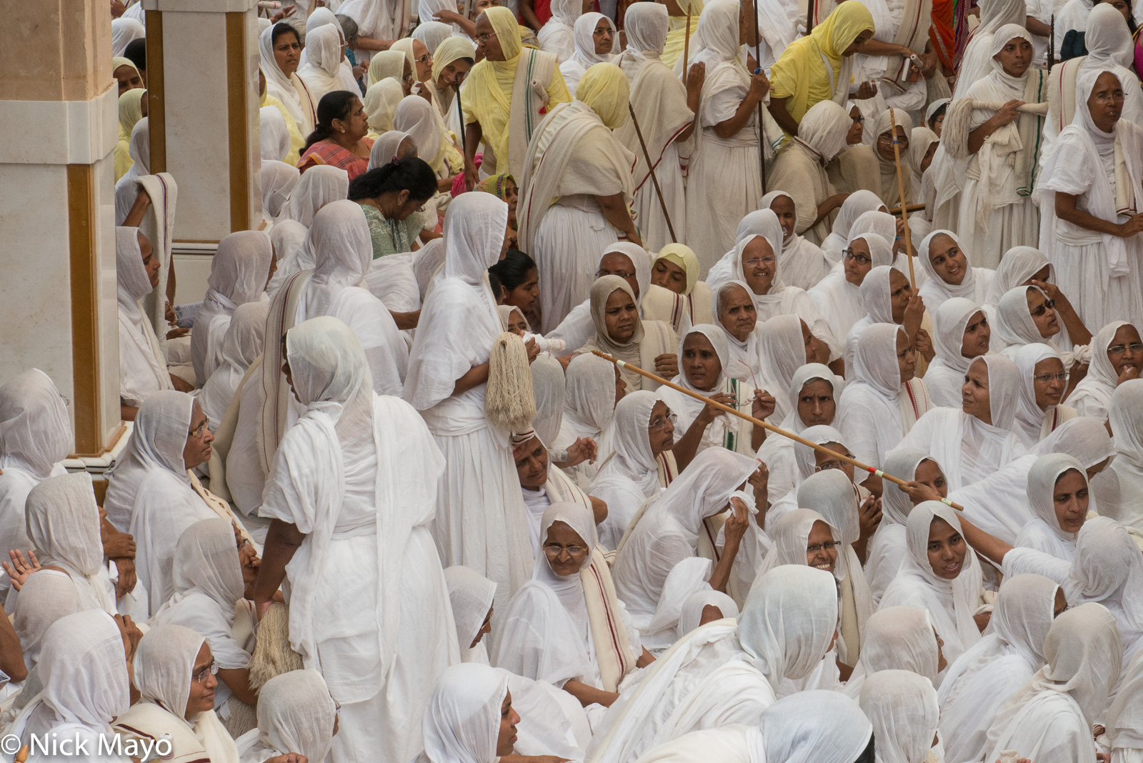 Jain nuns in the temple at the foot of Shatrunjaya Hill at Palitana.