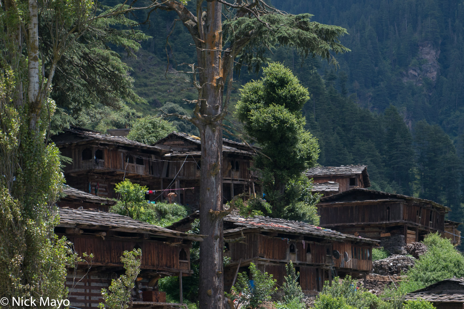 Wooden houses in Jana village in the Kulu valley.