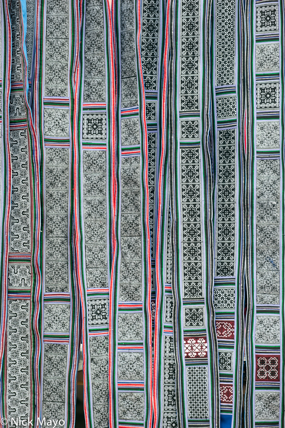 Patterned ribbons on sale at Mengla market.