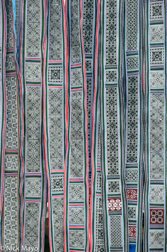 Patterned ribbons on sale at Mengla market.