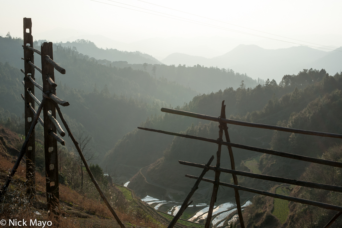 Drying racks above a terraced valley near Zhong Hwa.