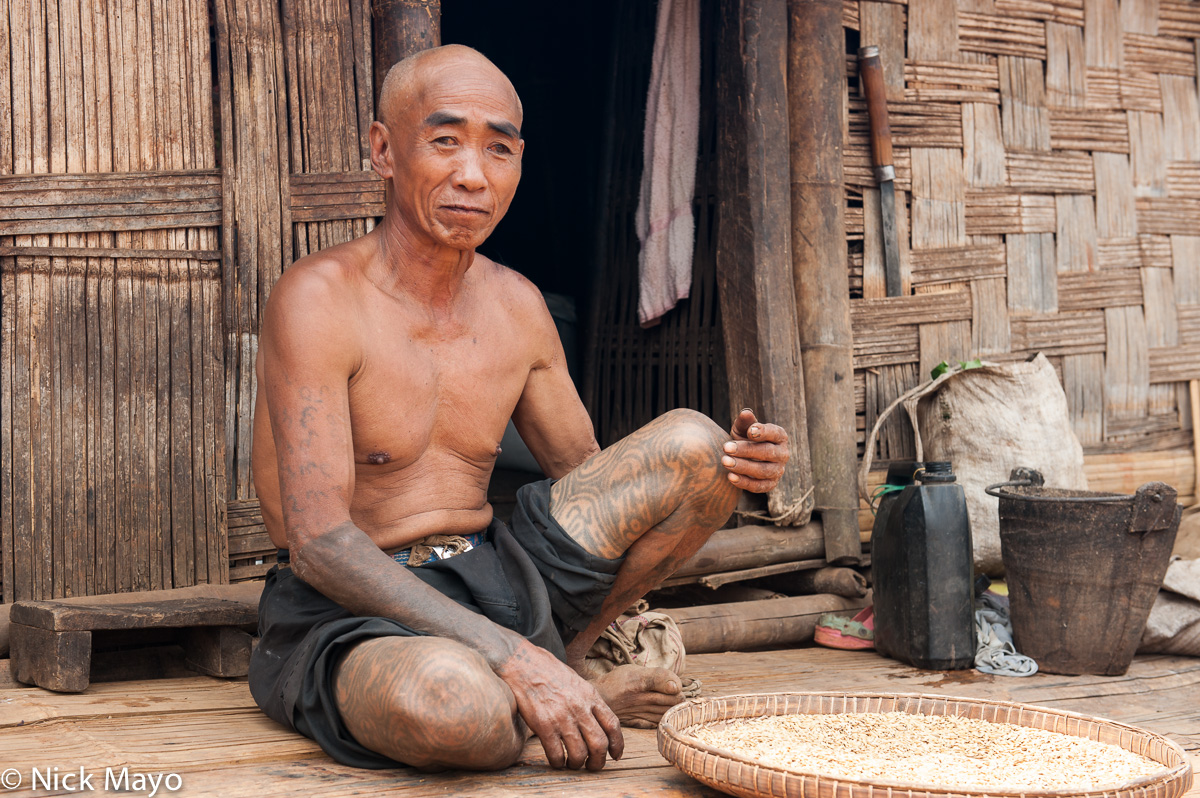 A traditionally tattooed Palaung man in the village of Namgyen.