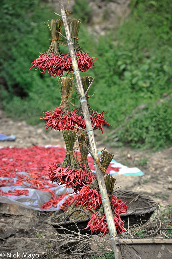 Chillies drying at Gui Lai village.