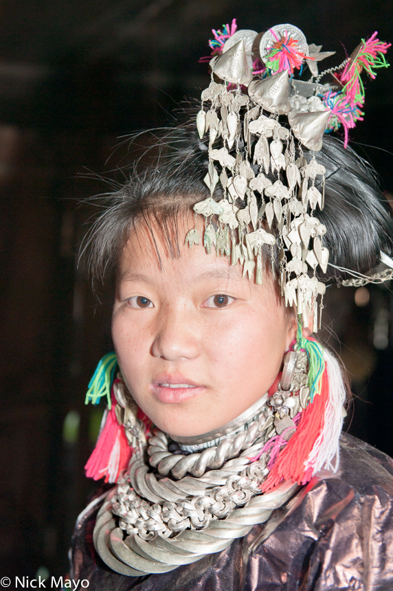 A Miao bride at her wedding in the village of Gui Lai.