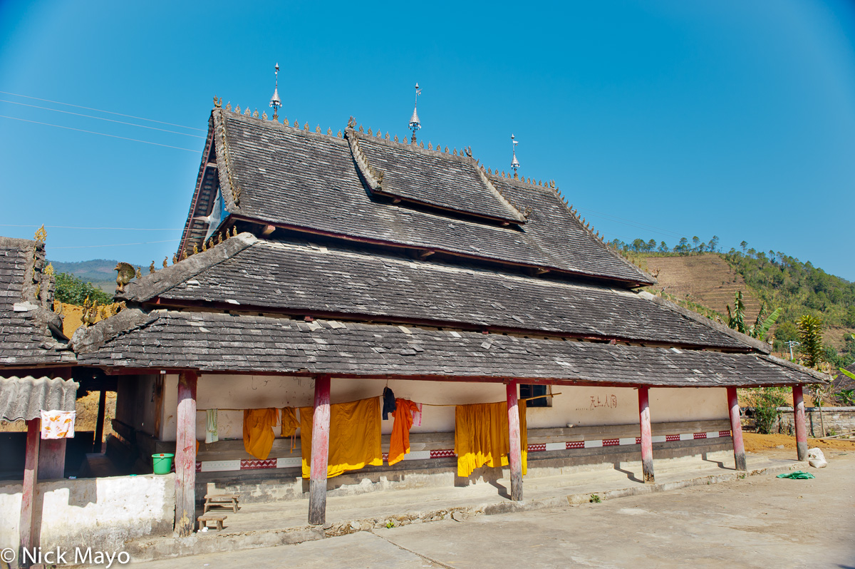 Monk's garb hanging outside a Bulang monastery in Bulangshan.