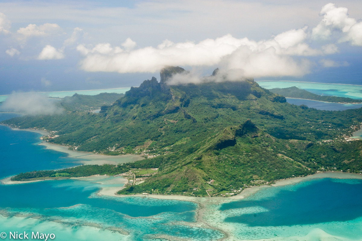 The island of Bora Bora and its surrounding lagoon.