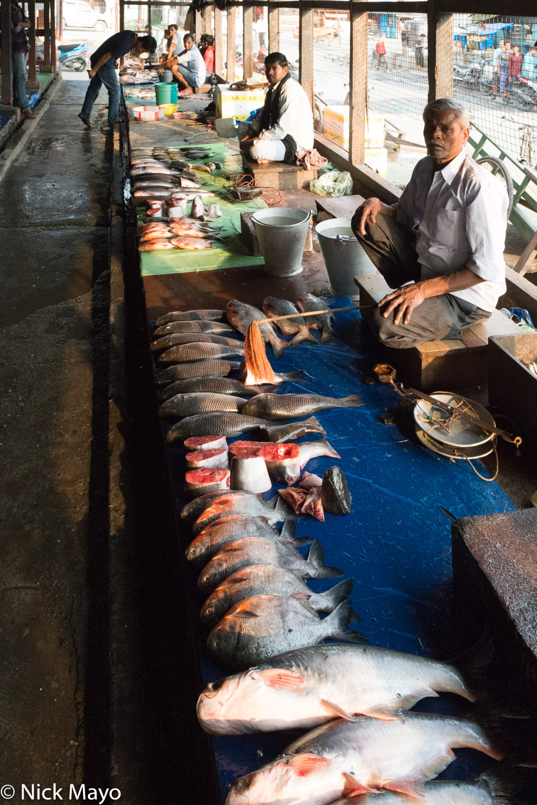 Vendors selling fish in the market at Roing.