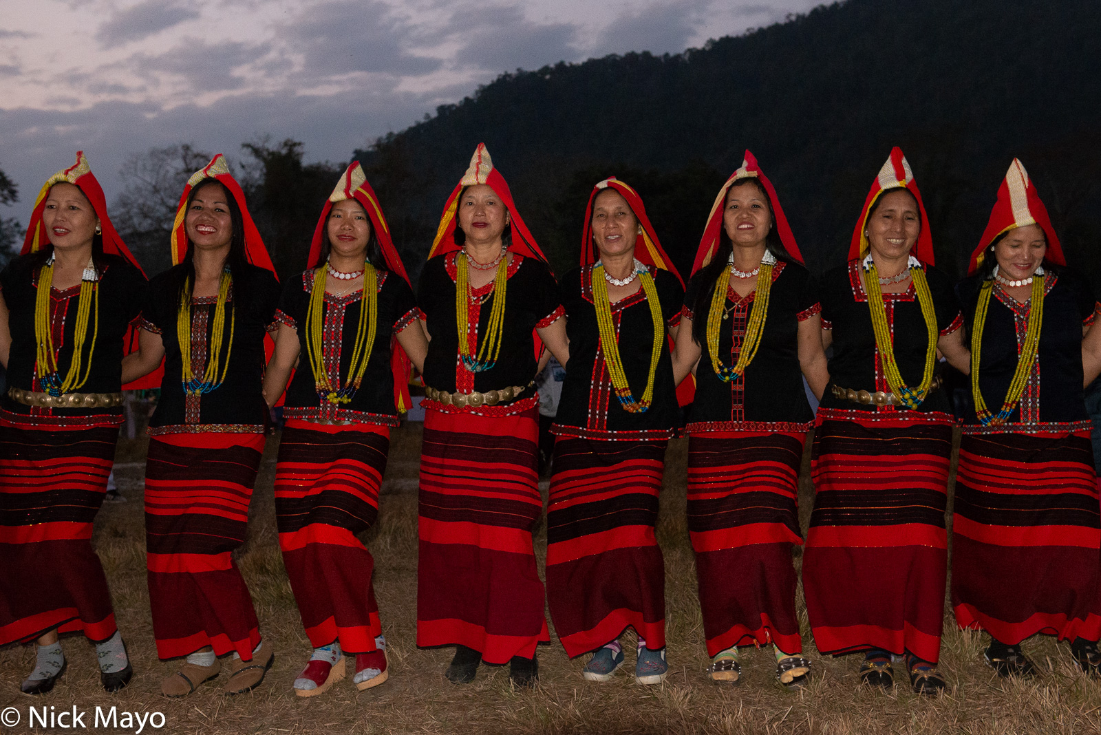 Adi Minyong women in traditional dress dancing at the Yomgo festival held at Aalo in the Siang valley.