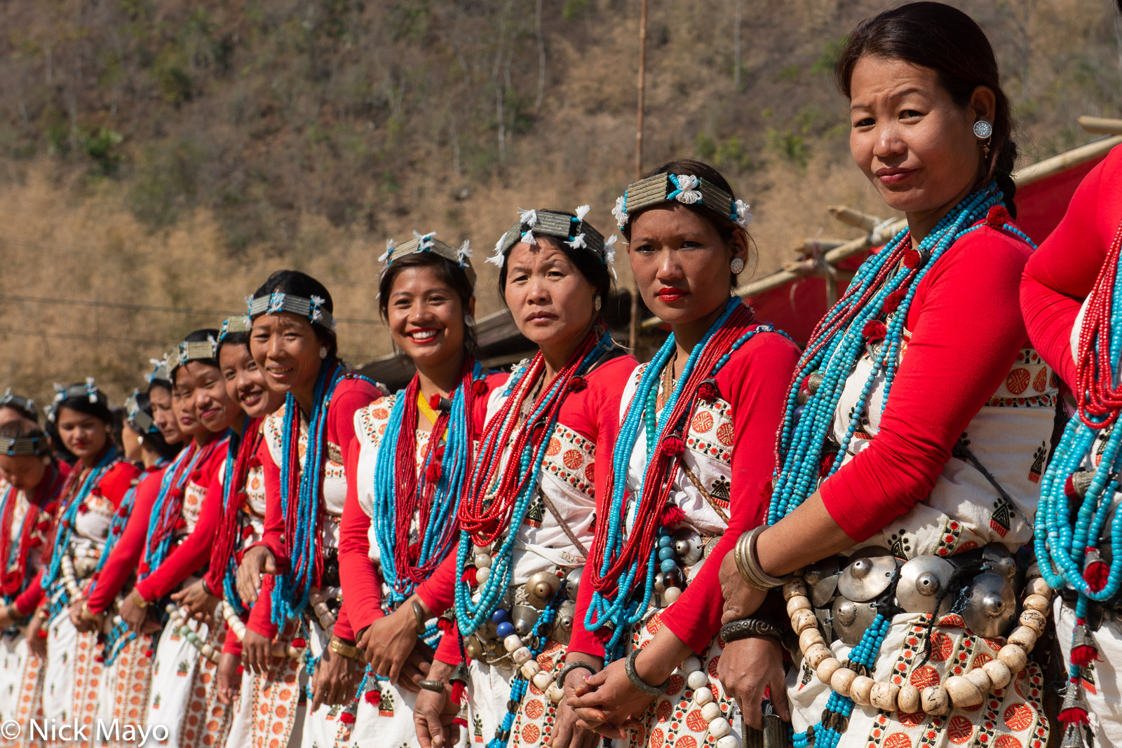 A welcome line of Nyishi women at the Boori Boot festival at Tamen.