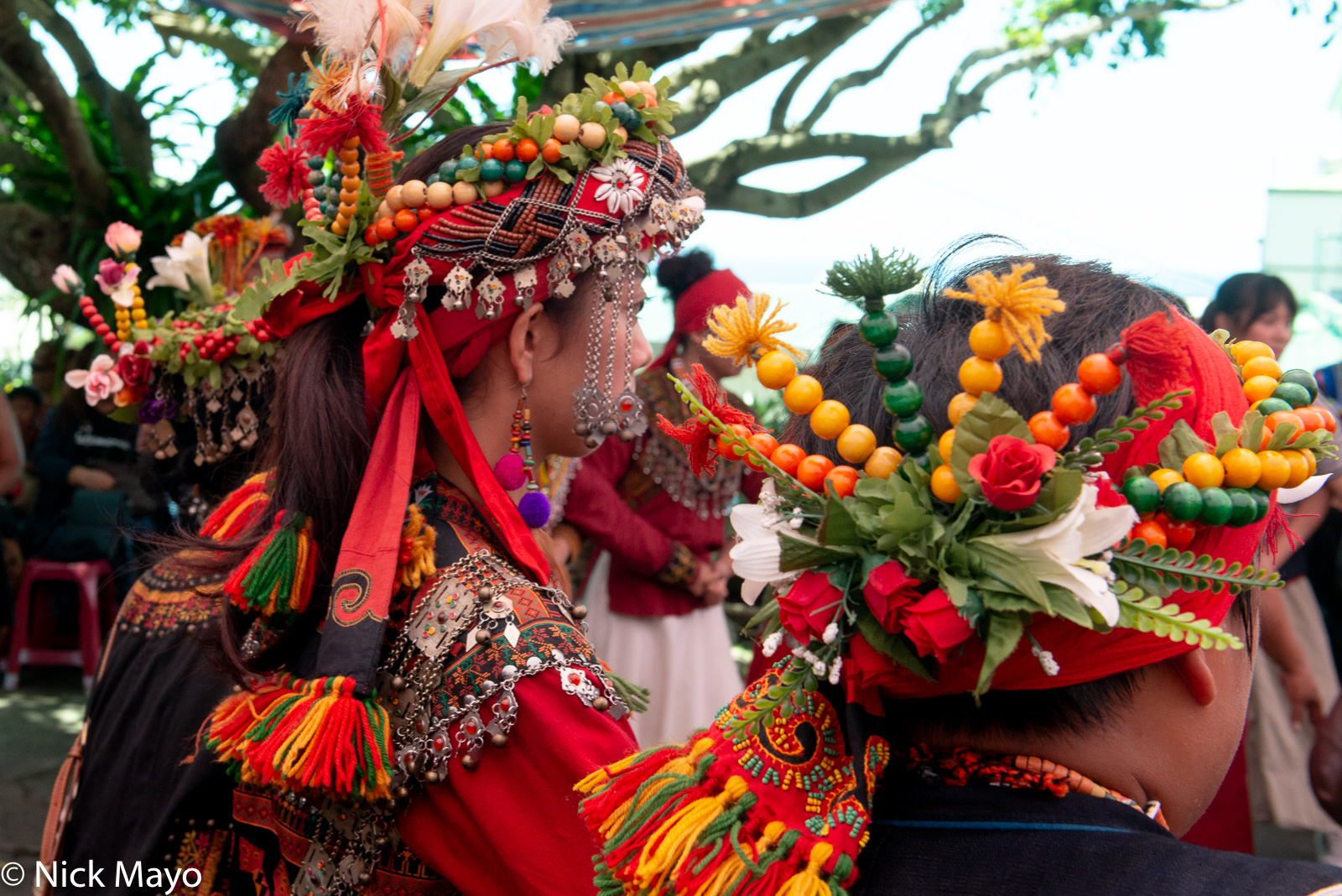 Beautiful headdresses worn at a Paiwan harvest festival in Taimali in Taitung County.