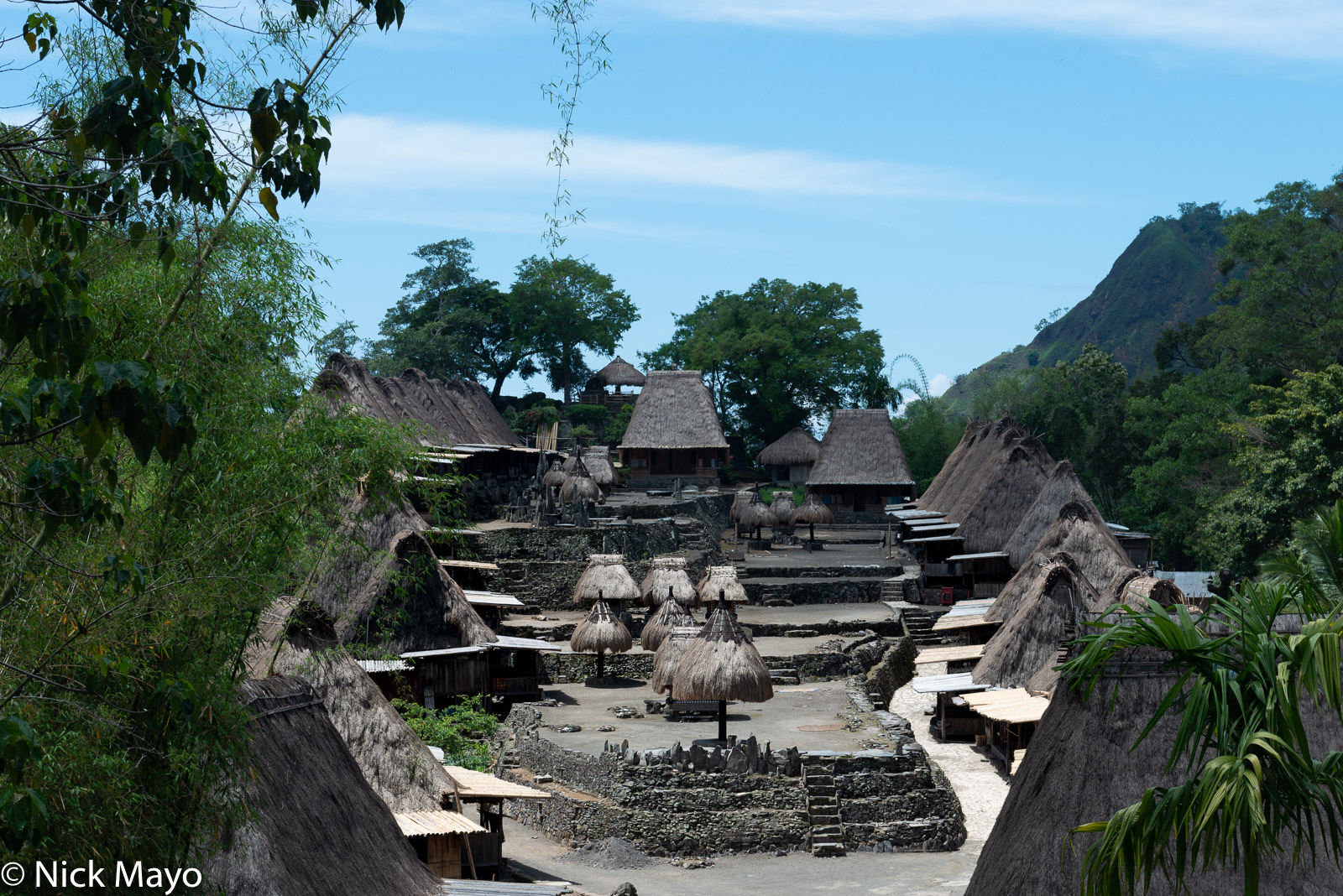 Thatched roof houses, bhaga and ngadhu in the Ngada Regency village of Bena.