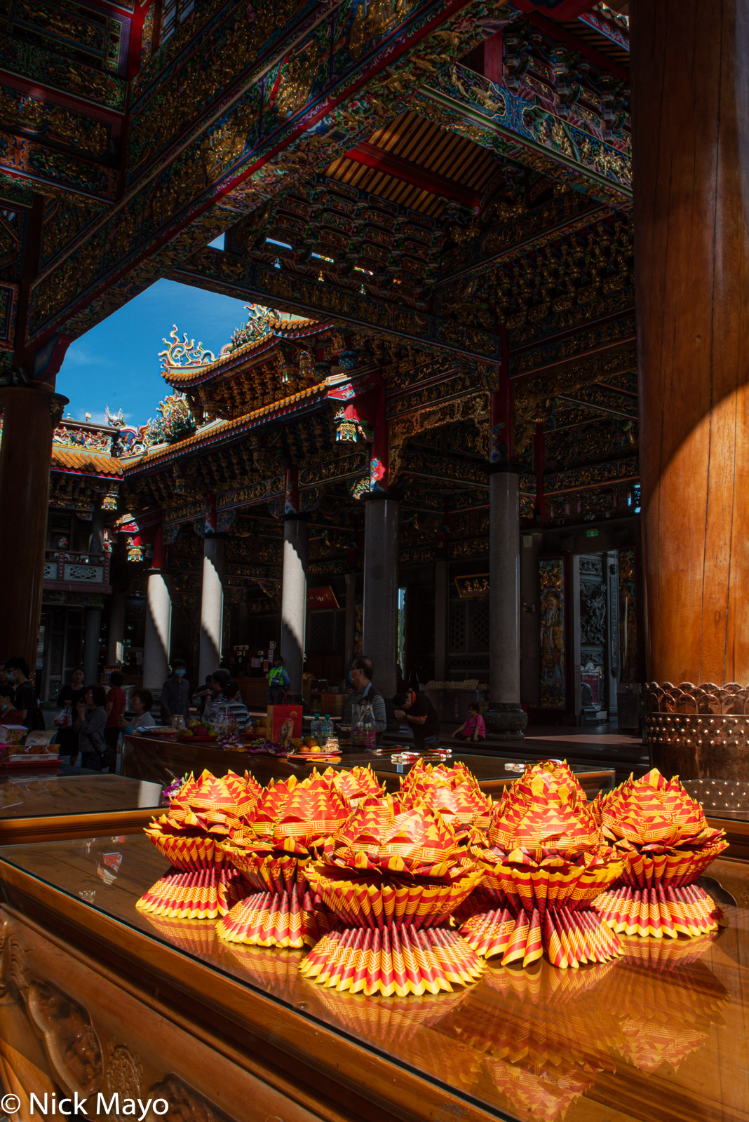 Paper offerings set out at the Zhulinshan Guanyin temple at Linkou.