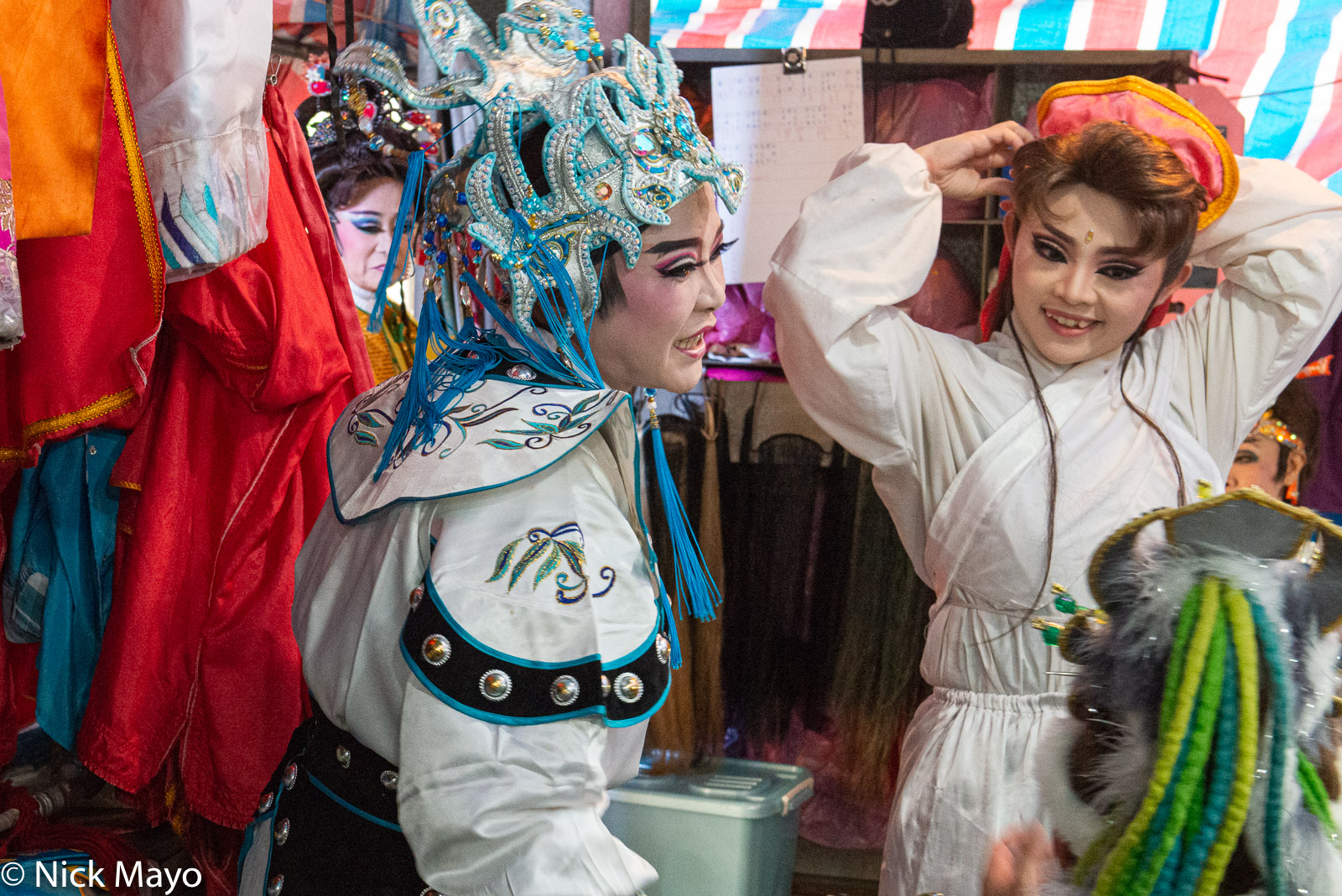 Backstage at a ke-tse opera performance at the Wulong temple in Tailiao in Changhua County.