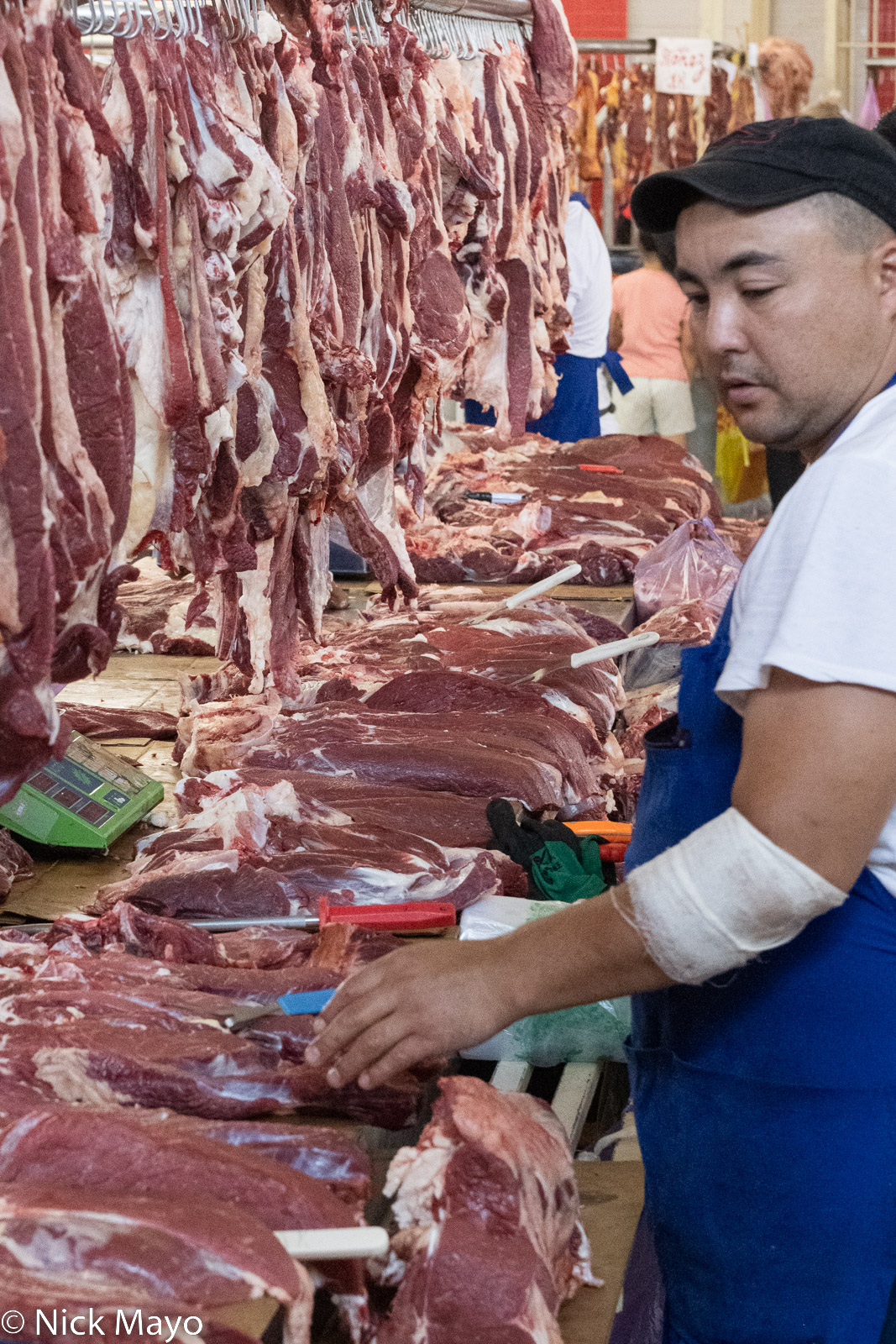 A meat stand at the Osh market in Bishkek.